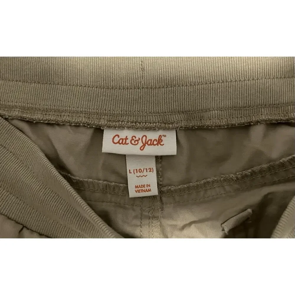 Cat & Jack Boys Chino Shorts Beige L (10/12) Drawstring Elastic Waist